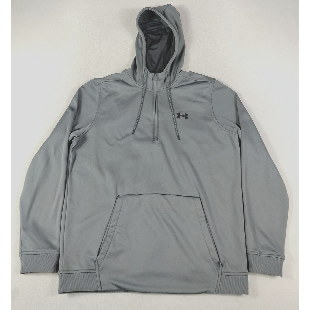 Under Armour Hoodie Mens Large Gray 1/4 Zip ColdGear Fleece Sweatshirt Logo